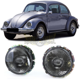 Paire de phares noirs fumés adaptables pour VW Coccinelle + Cabrio à partir de 73